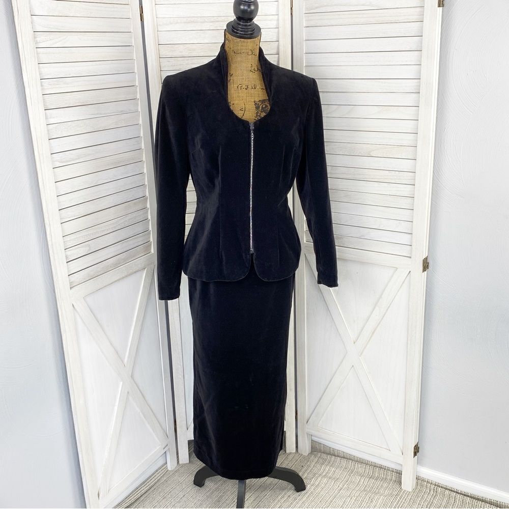 Vintage Althuser 80s Velvet Jacket Skirt‎ Set Eveningwear Black 4